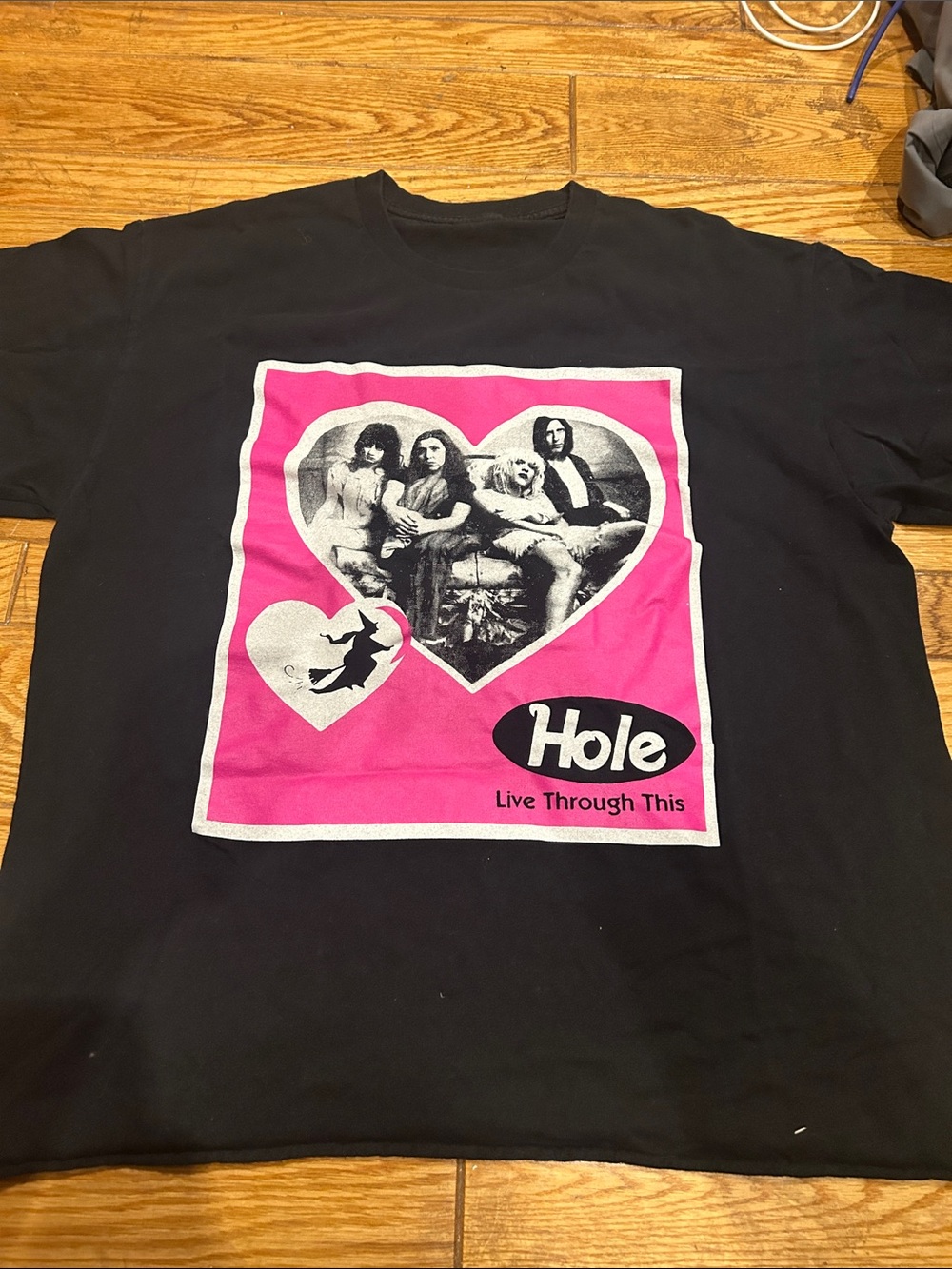 Gildan Black T‑Shirt with Hot Pink Heart Band Graphic